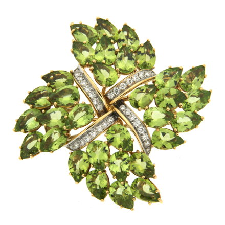 Peridot and diamonds brooch