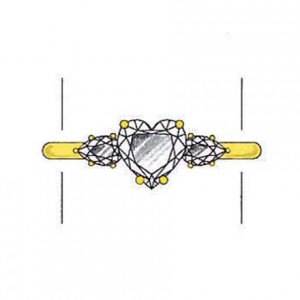 Pear cut diamond side stones on a yellow gold setting