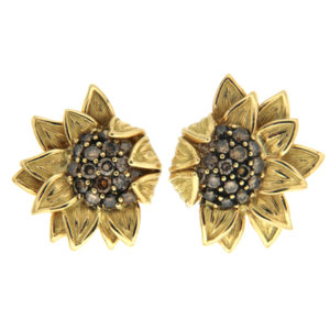 Cognac diamond sunflower earrings