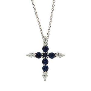 Diamond and Sapphire Cross Pendant