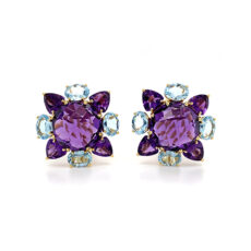Amethyst and Aquamarine Floral Earrings