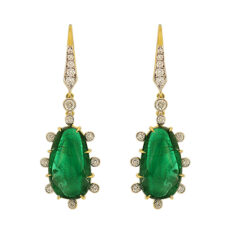 Cabochon Emerald and Diamond Drop Earrings