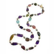 Multi Color Stone and Tahitian Pearl Necklace