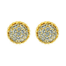 Gold Dome Aquamarine Pave Earrings