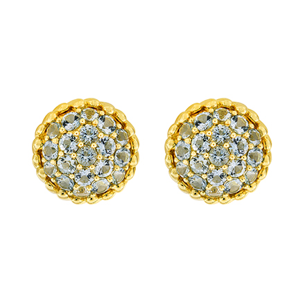 Gold Dome Aquamarine Pave Earrings